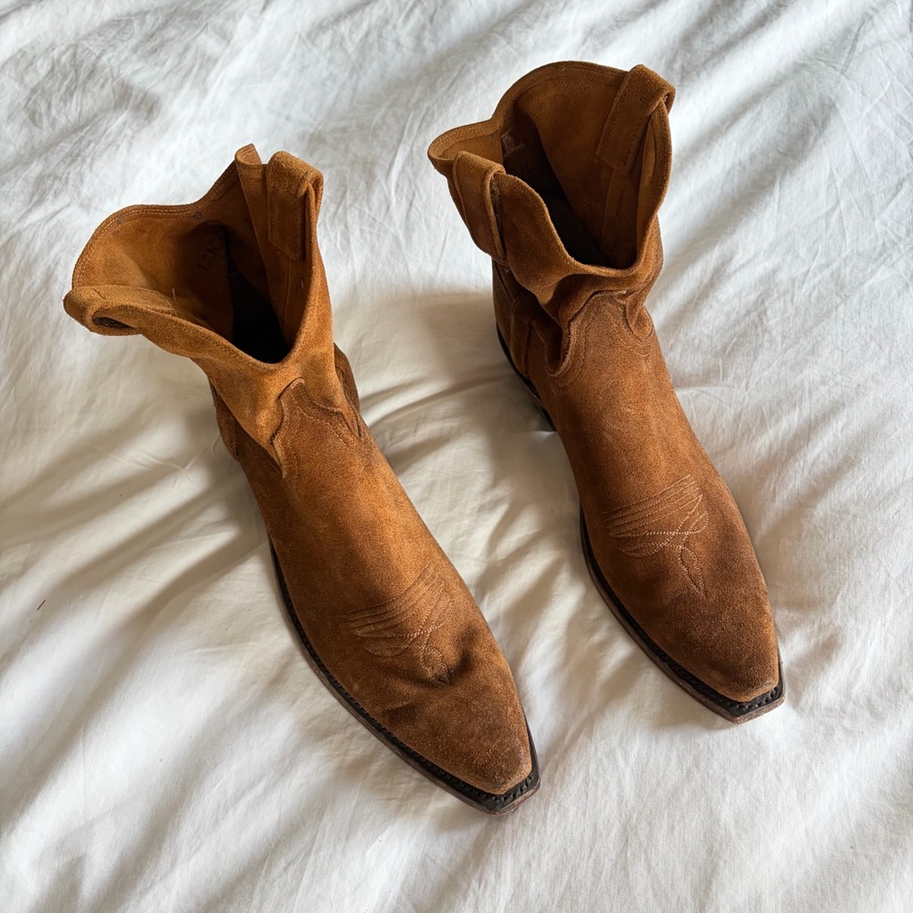 Lucchese Tan Suede Western Ankle Boots